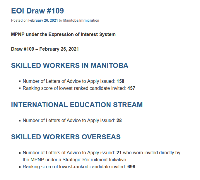 2.26|加拿大曼省技术移民EOI最新一轮（#109轮）筛选