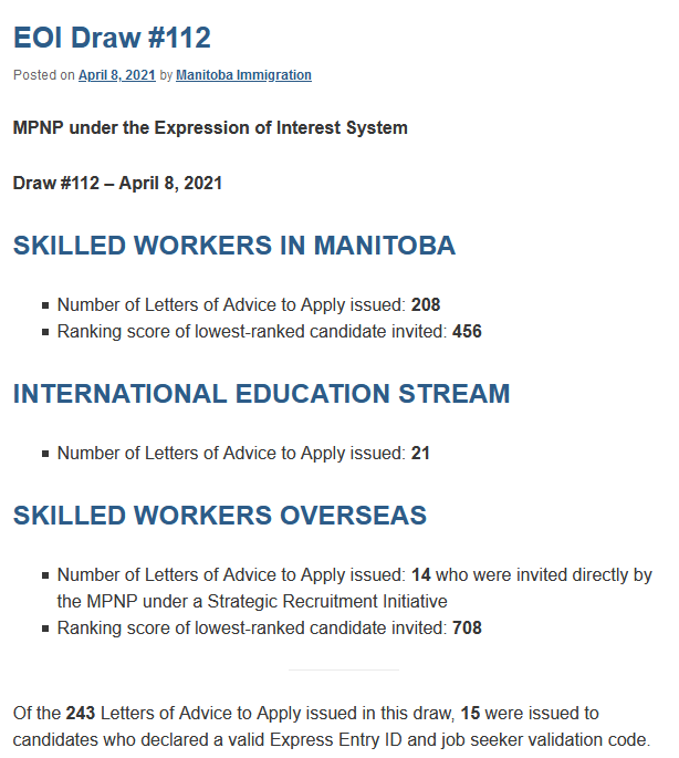 4.09|加拿大曼省技术移民EOI最新（#112轮）筛选